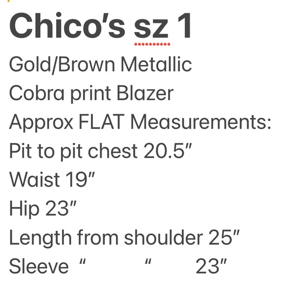 Chico’s Cobra Jaquard Print Metallic Blazer Gold Chicos size 1, size medium - Picture 12 of 12